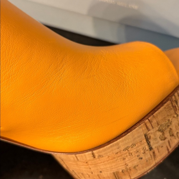 *Antonio Melani SARAYYAA Pale Peach Orange Cork Open Toe Heels Chunky Platforms - Picture 11 of 16